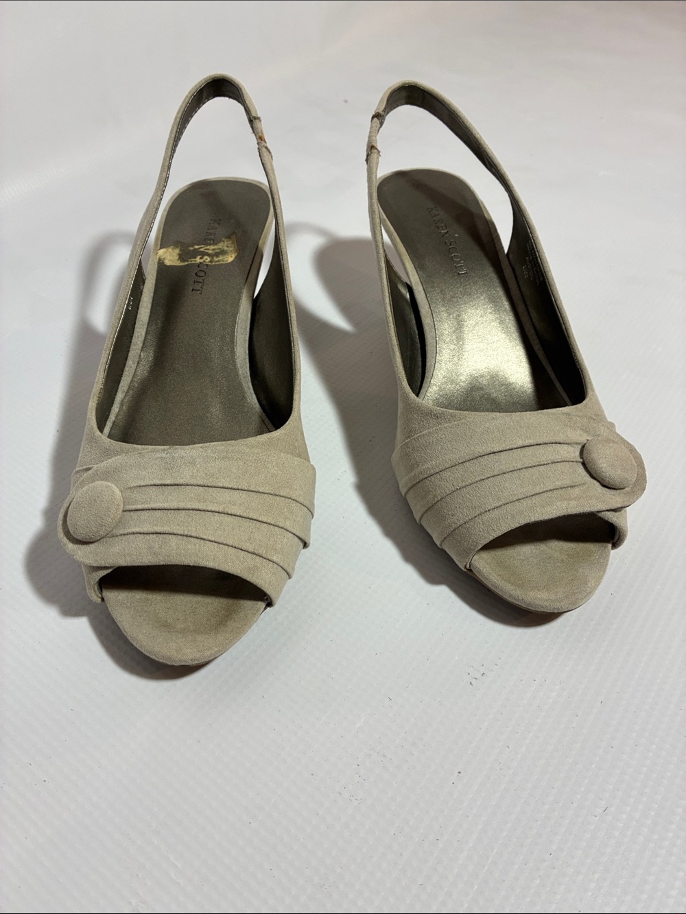 Karen Scott Taupe Suede Peep-Toe Slingback Heels